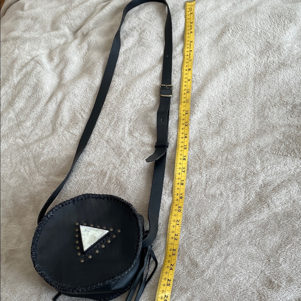 Stunning  Black Crossbody Genuine Leather Bag with Triangle Detail